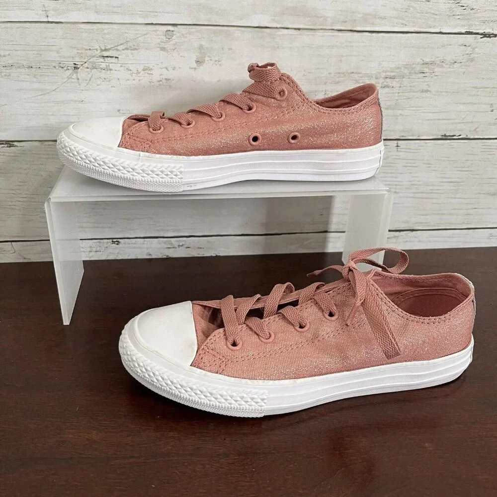 Converse All Star Junior Girls Metallic Sparkle Sneaker Shoes Size 2 Pink MINT